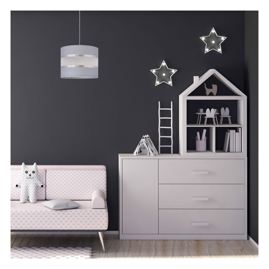 Lestenec na vrvici HELEN 1xE27/15W/230V premer 20 cm siva/srebrna