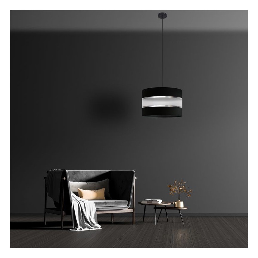 Lestenec na vrvici HELEN 1xE27/15W/230V premer 35 cm črna/srebrna