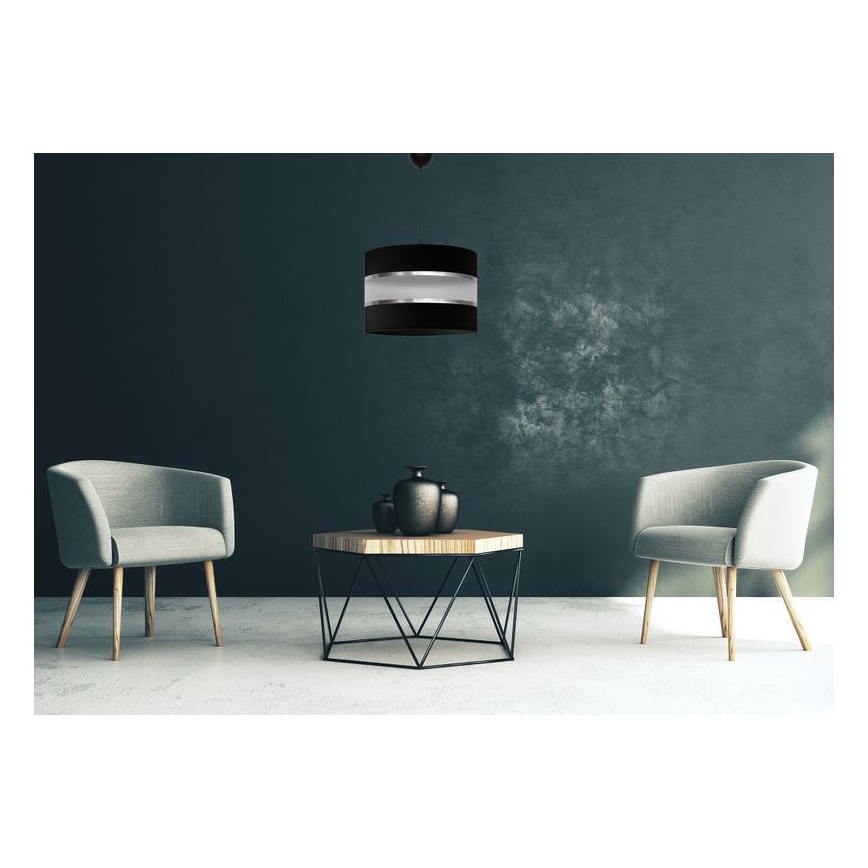 Lestenec na vrvici HELEN 1xE27/15W/230V premer 35 cm črna/srebrna