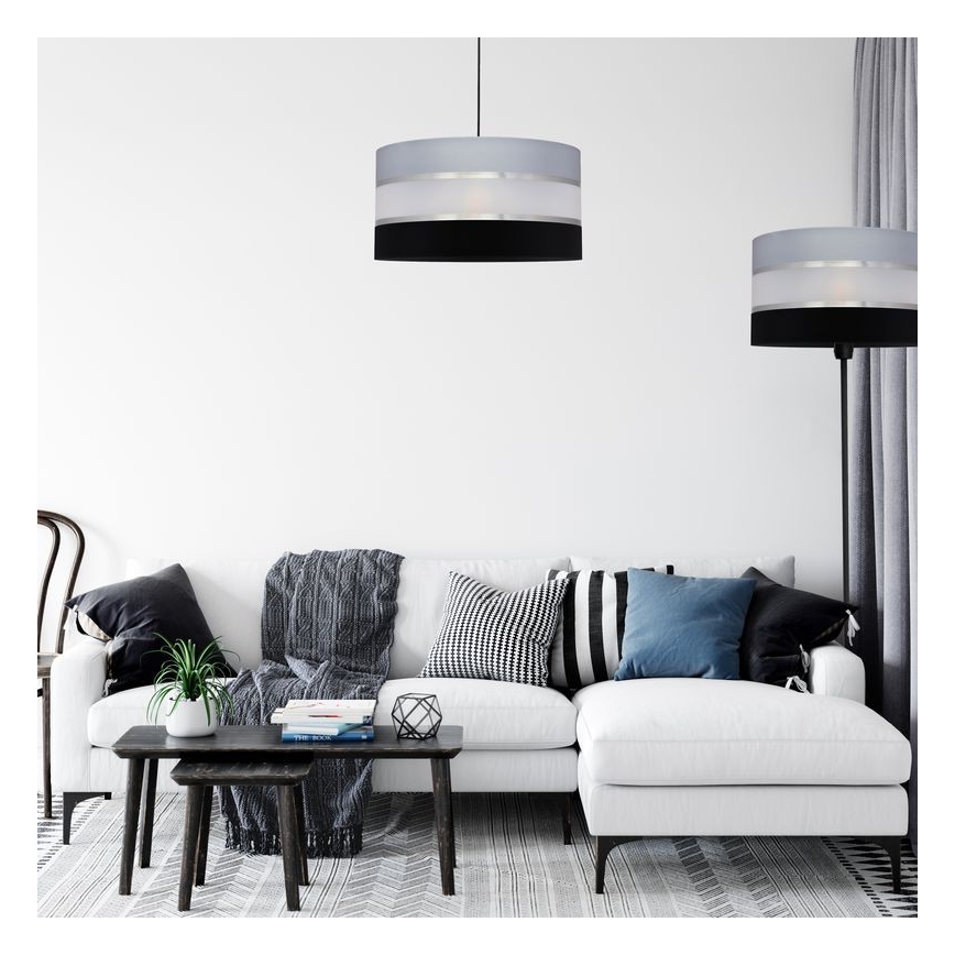 Lestenec na vrvici HELEN 1xE27/15W/230V premer 40 cm črna/siva/srebrna