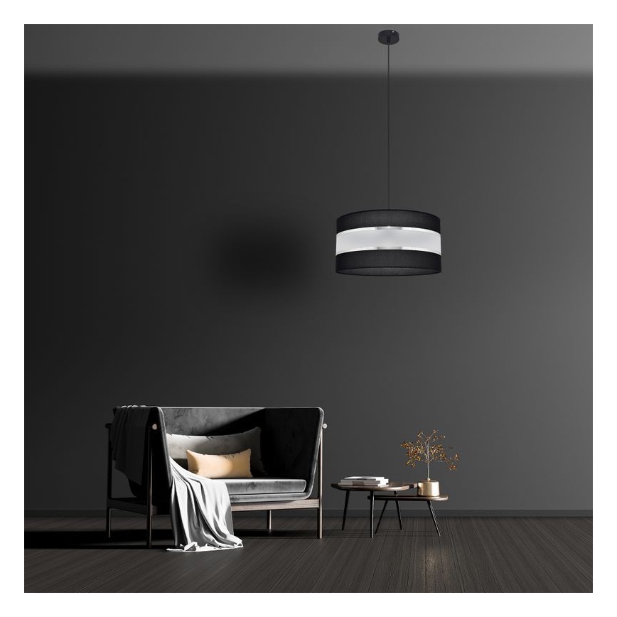 Lestenec na vrvici HELEN 1xE27/15W/230V premer 40 cm črna/srebrna