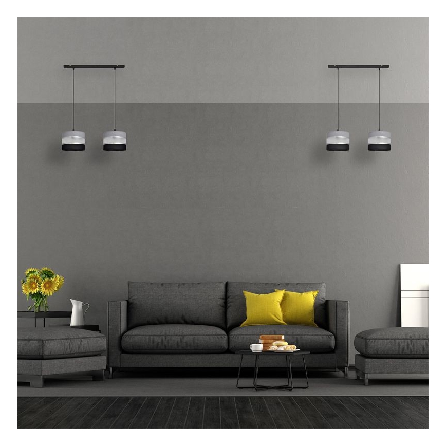 Lestenec na vrvici HELEN 2xE27/15W/230V črna/siva/srebrna