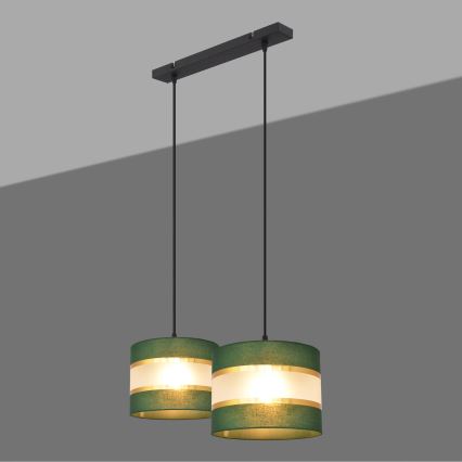 Lestenec na vrvici HELEN 2xE27/15W/230V zelen/zlat