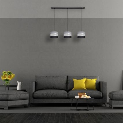 Lestenec na vrvici HELEN 3xE27/15W/230V črna/siva/srebrna
