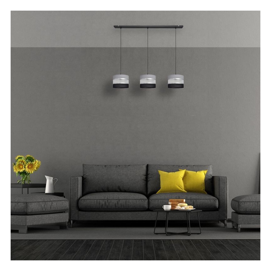 Lestenec na vrvici HELEN 3xE27/15W/230V črna/siva/srebrna