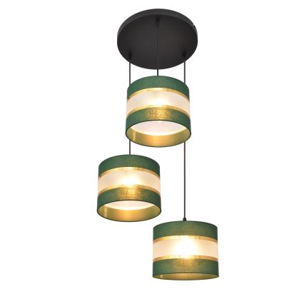 Lestenec na vrvici HELEN 3xE27/15W/230V zelen/zlat