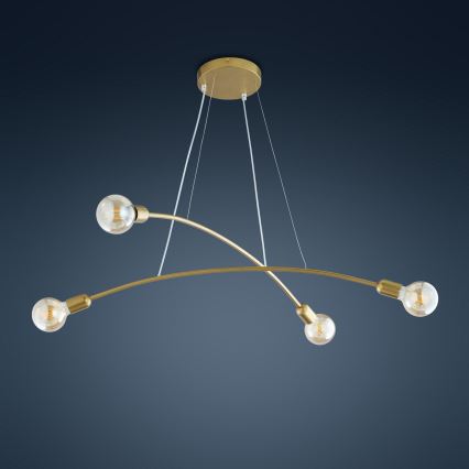Lestenec na vrvici HELIX 4xE27/60W/230V zlat