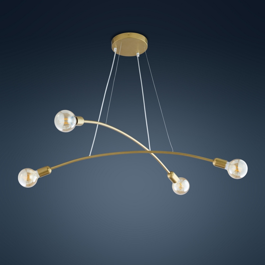 Lestenec na vrvici HELIX 4xE27/60W/230V zlat