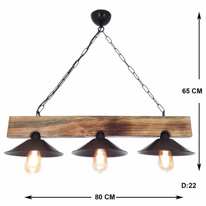 Lestenec na vrvici HEPSI 3xE27/40W/230V smreka/oreh