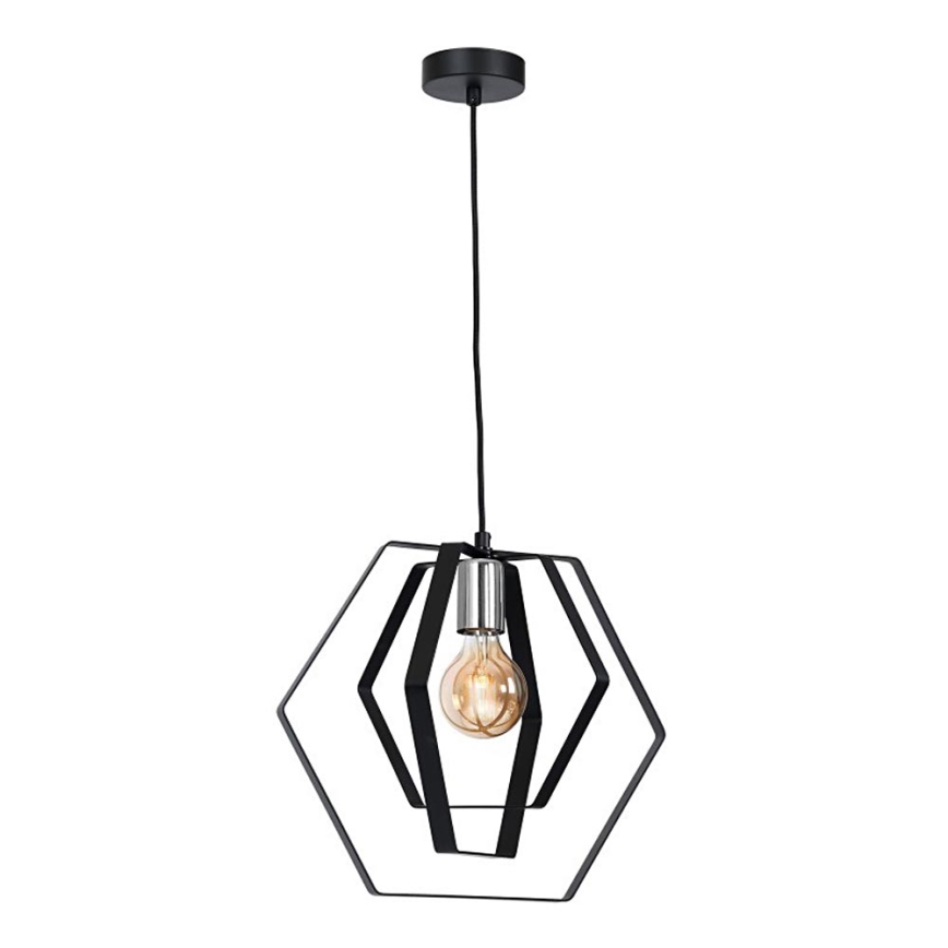 Lestenec na vrvici HEXAGON 1xE27/60W/230V črna/sijajni krom