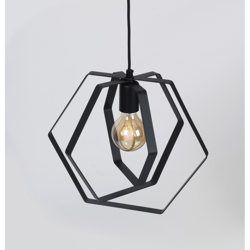 Lestenec na vrvici HEXAGON 3xE27/60W/230V črna okrogel