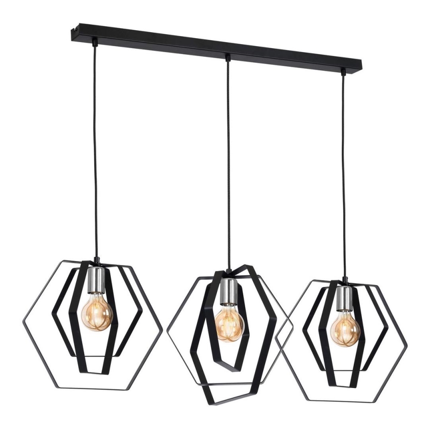 Lestenec na vrvici HEXAGON 3xE27/60W/230V črna/sijajni krom
