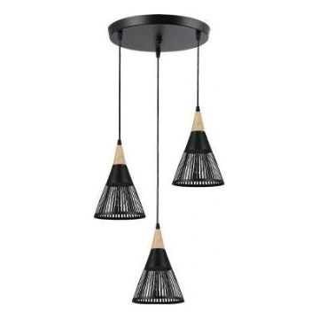 Lestenec na vrvici HIRA 3xE27/60W/230V pr. 40 cm črna