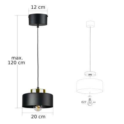Lestenec na vrvici IGNIA 1xE27/60W/230V črn