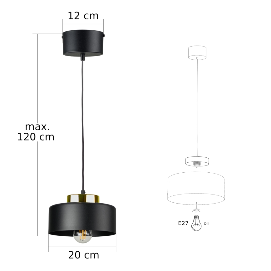 Lestenec na vrvici IGNIA 1xE27/60W/230V črn