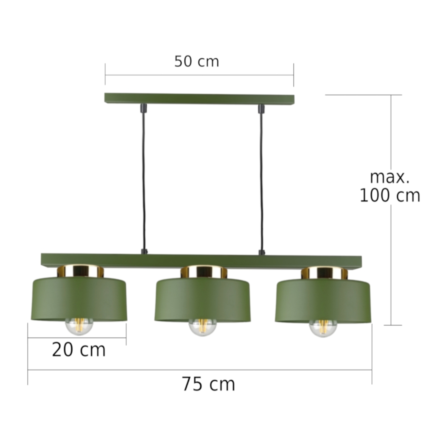 Lestenec na vrvici IGNIA 3xE27/60W/230V zelena/zlata
