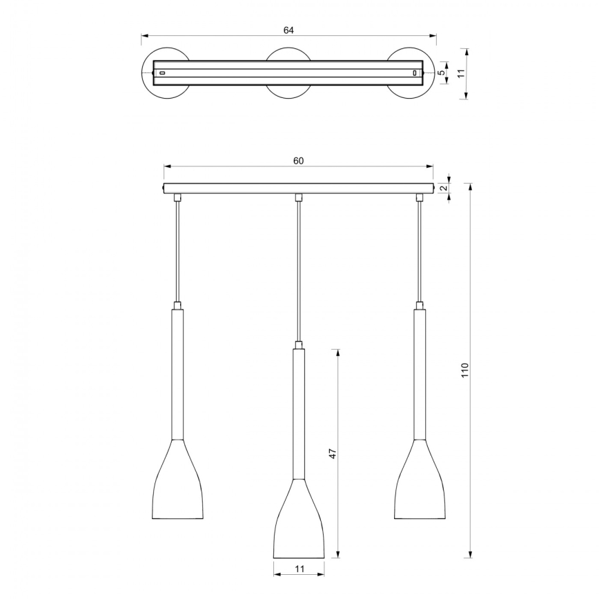 Lestenec na vrvici ISTAPPAR 3xE27/60W/230V črna