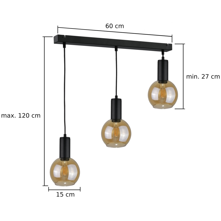 Lestenec na vrvici JANTAR BLACK 3xE27/60W/230V