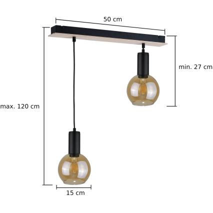 Lestenec na vrvici JANTAR WOOD 2xE27/60W/230V