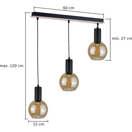 Lestenec na vrvici JANTAR WOOD 3xE27/60W/230V