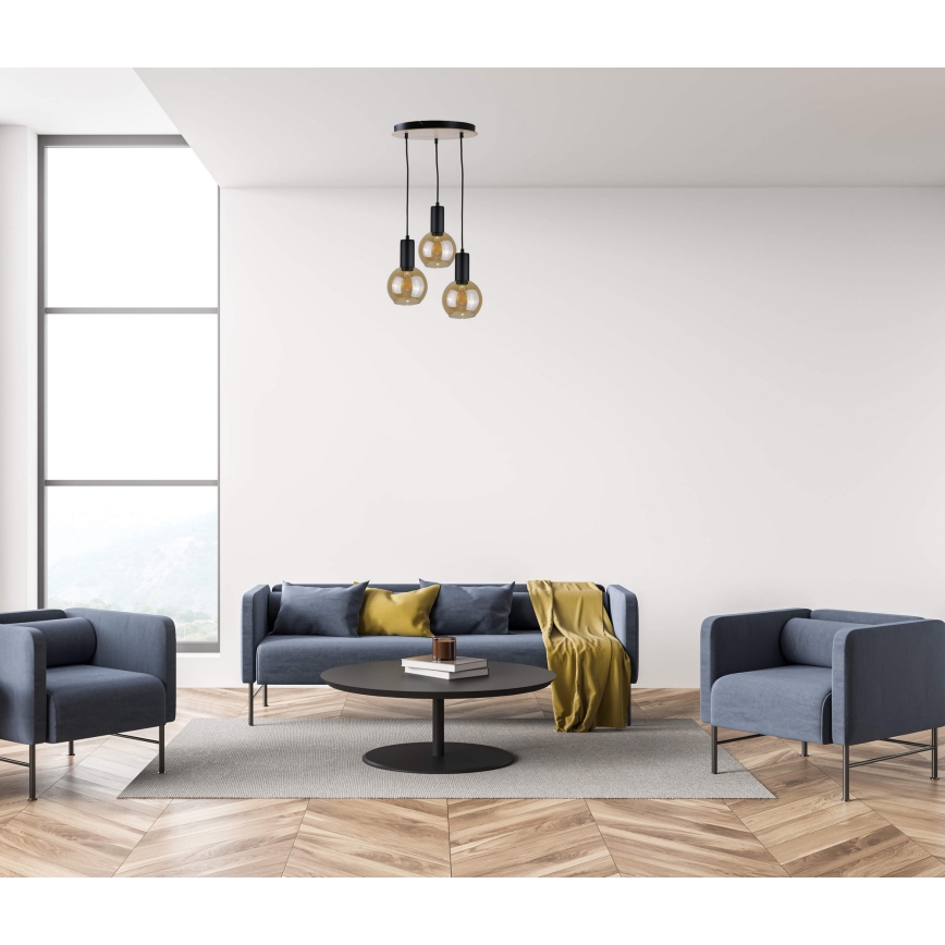 Lestenec na vrvici JANTAR WOOD 3xE27/60W/230V premer 30 cm