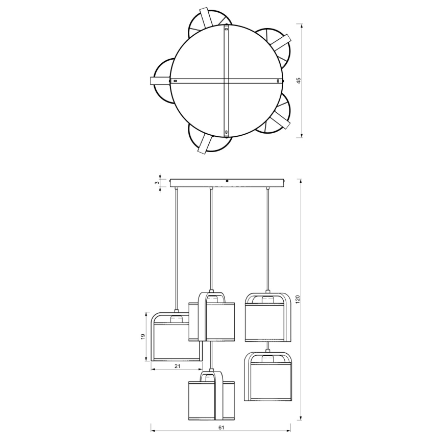 Lestenec na vrvici JONKO 5xE27/60W/230V