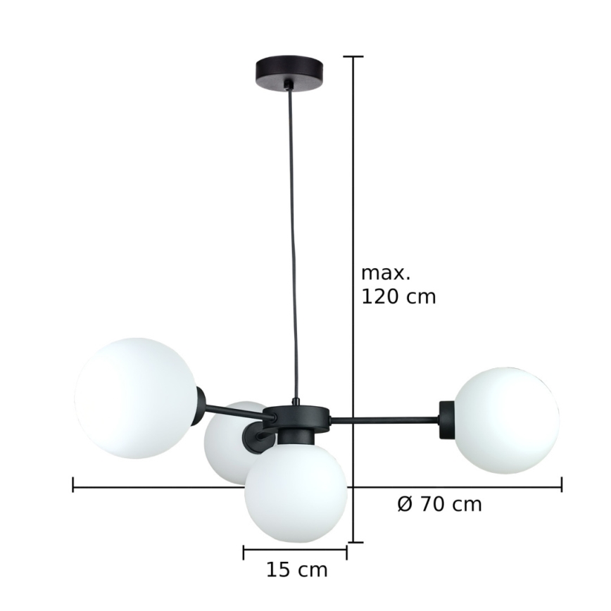 Lestenec na vrvici KALIOPE 4xE14/50W/230V črna/bela