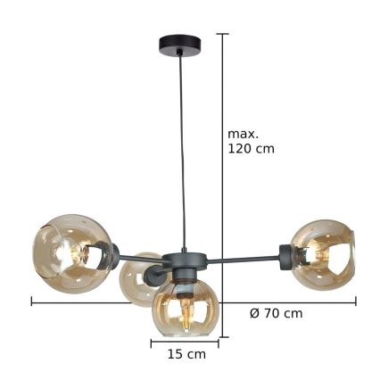 Lestenec na vrvici KALIOPE 4xE27/60W/230V črna/dimna bež