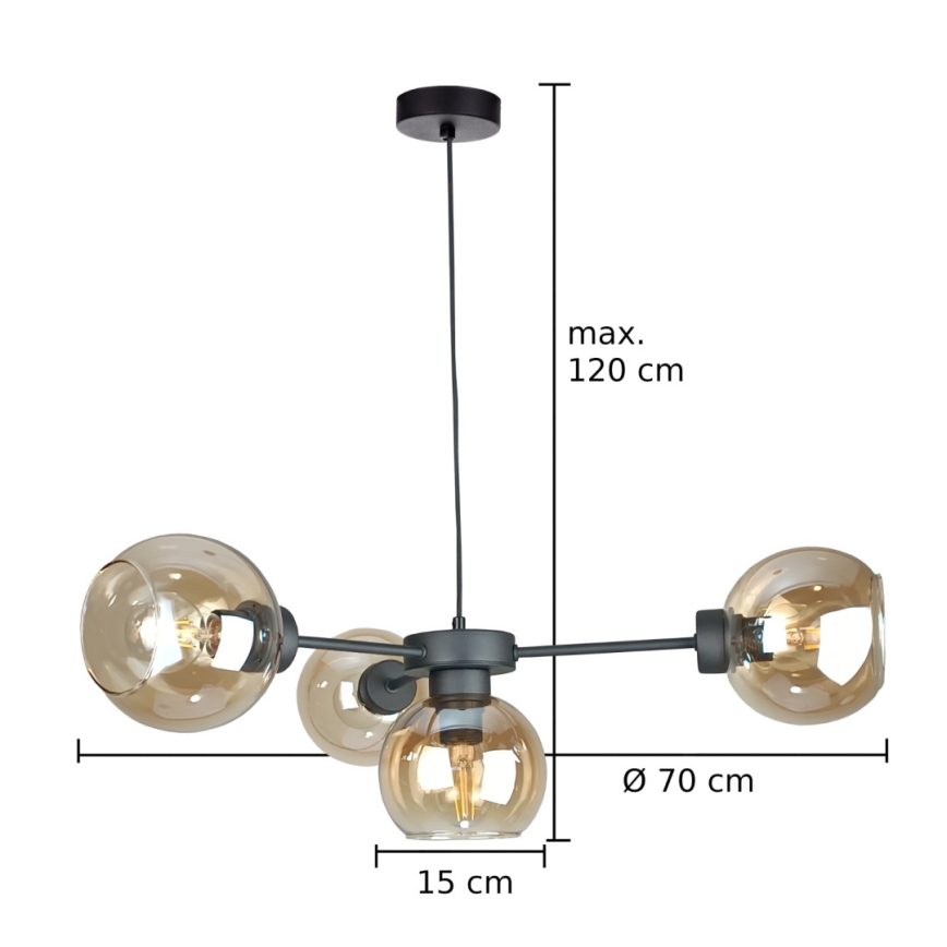 Lestenec na vrvici KALIOPE 4xE27/60W/230V črna/dimna bež
