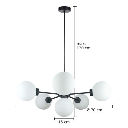 Lestenec na vrvici KALIOPE 6xE14/50W/230V črna/bela