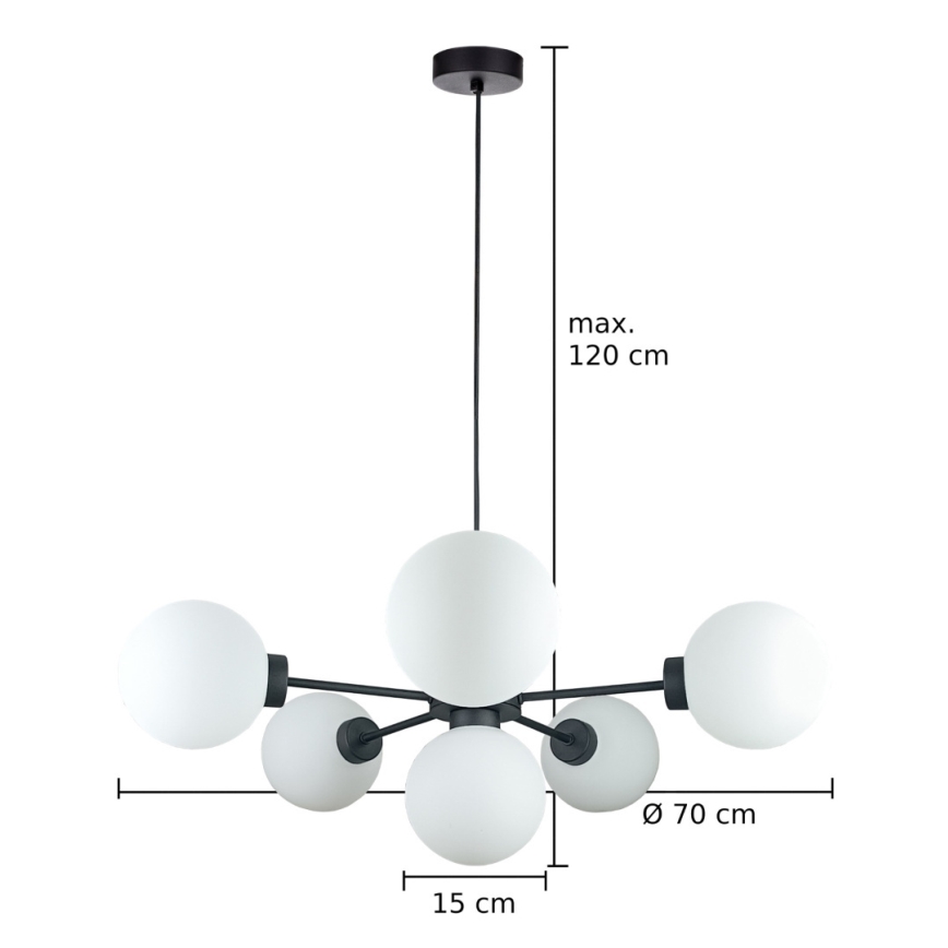 Lestenec na vrvici KALIOPE 6xE14/50W/230V črna/bela