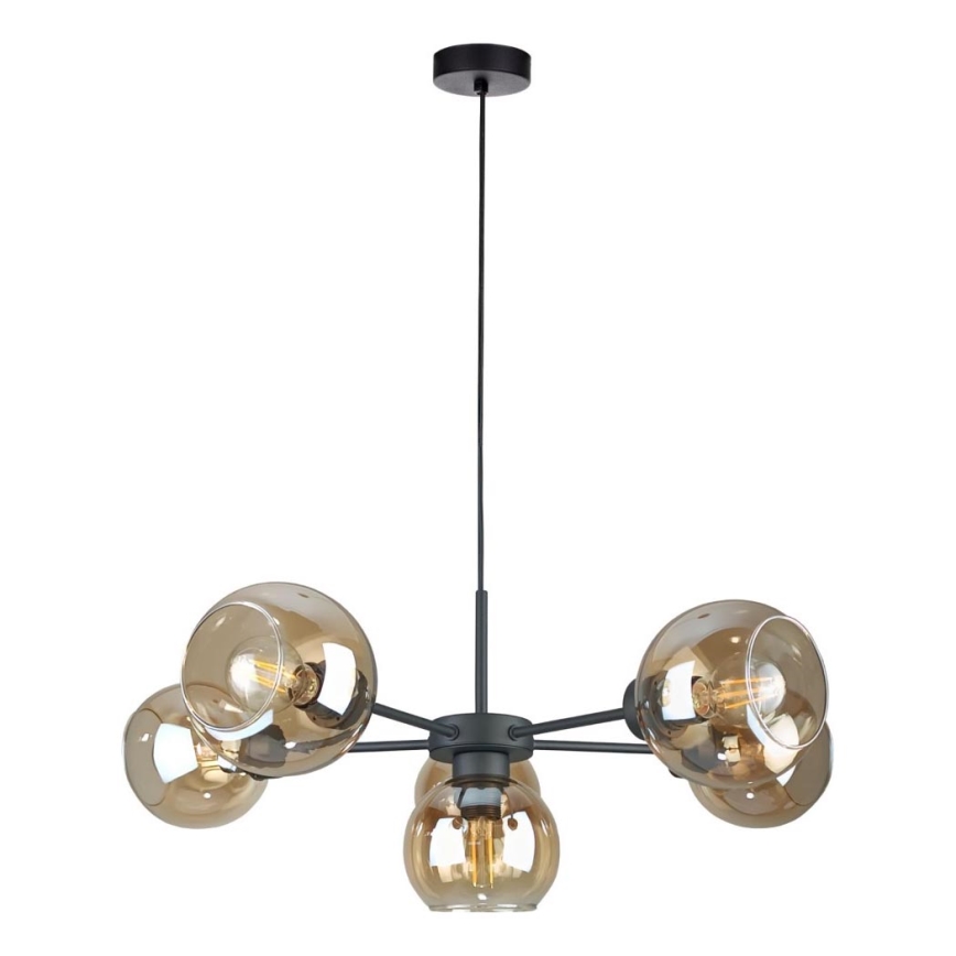 Lestenec na vrvici KALIOPE 6xE27/60W/230V črna/dimna bež