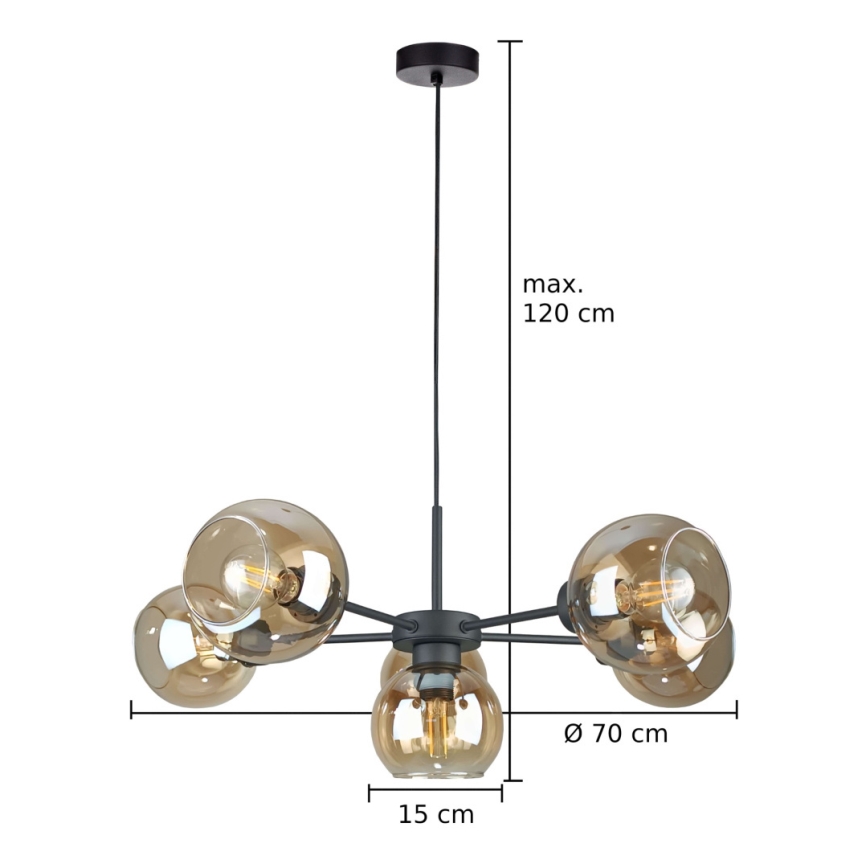 Lestenec na vrvici KALIOPE 6xE27/60W/230V črna/dimna bež