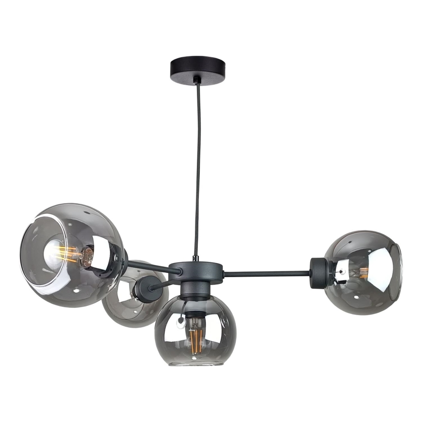 Lestenec na vrvici KALIOPE 6xE27/60W/230V črna/dimna črna