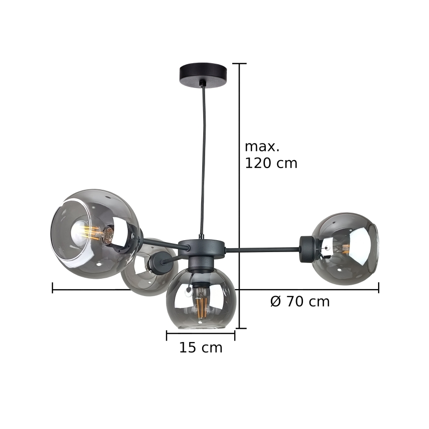 Lestenec na vrvici KALIOPE 6xE27/60W/230V črna/dimna črna
