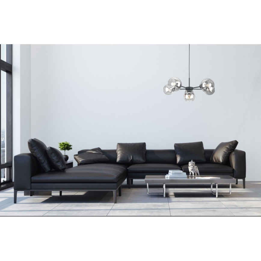 Lestenec na vrvici KALIOPE 6xE27/60W/230V črna/prozorna