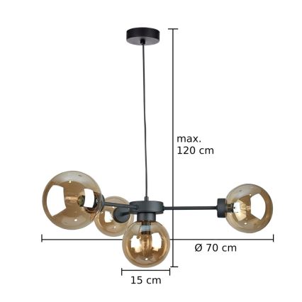 Lestenec na vrvici KALIOPE II 4xE14/50W/230V črna/dimna bež
