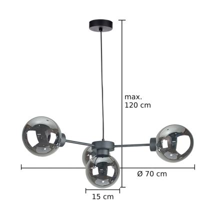 Lestenec na vrvici KALIOPE II 4xE14/50W/230V črna/dimna črna
