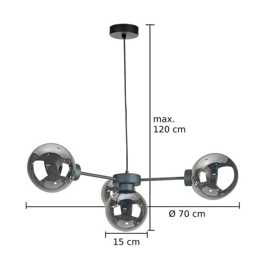 Lestenec na vrvici KALIOPE II 4xE14/50W/230V črna/dimna črna