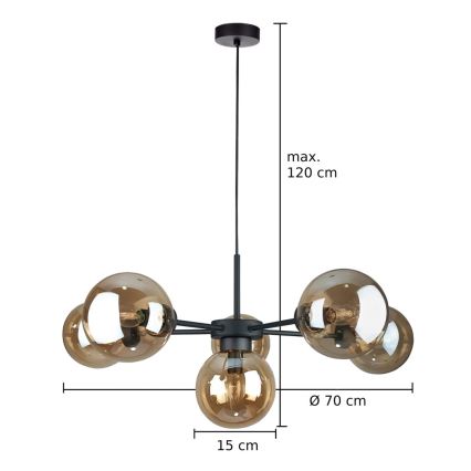 Lestenec na vrvici KALIOPE II 6xE14/50W/230V črna/dimna bež