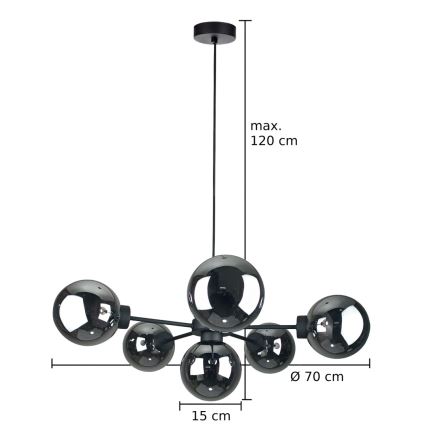 Lestenec na vrvici KALIOPE II 6xE14/50W/230V črna/dimna črna