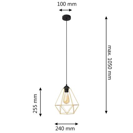 Lestenec na vrvici KARO 1xE27/15W/230V zlata/črna