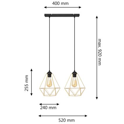 Lestenec na vrvici KARO 2xE27/15W/230V zlata/črna