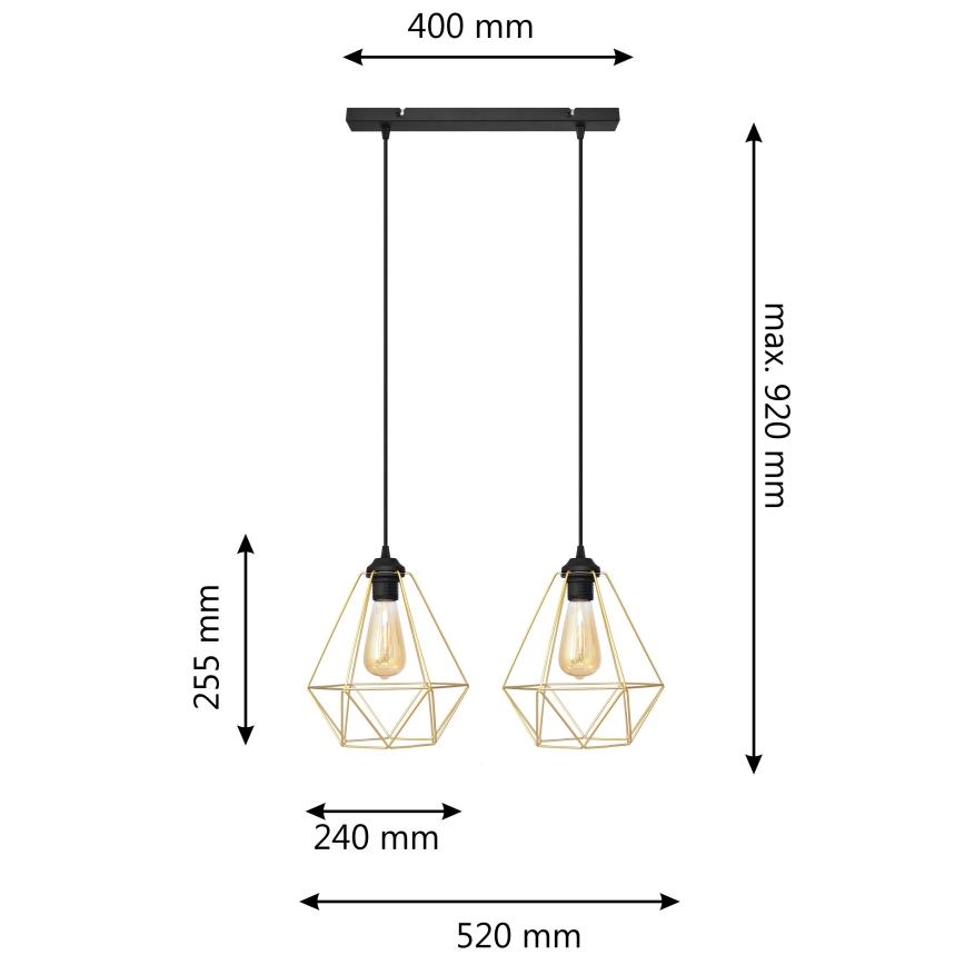 Lestenec na vrvici KARO 2xE27/15W/230V zlata/črna