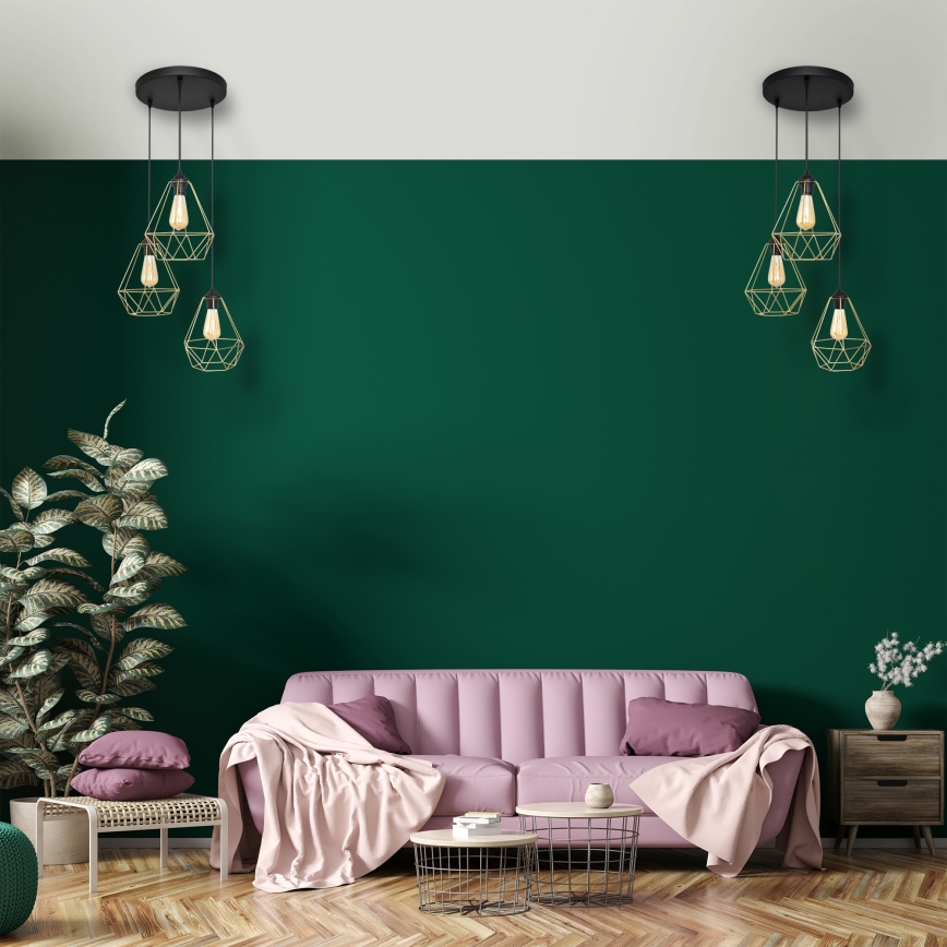 Lestenec na vrvici KARO 3xE27/15W/230V zlata/črna