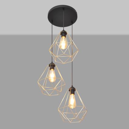 Lestenec na vrvici KARO 3xE27/15W/230V zlata/črna