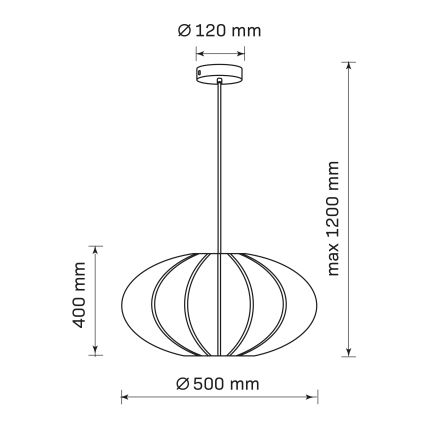 Lestenec na vrvici KINU 1xE27/20W/230V pr. 50 cm črna