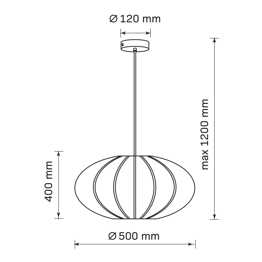 Lestenec na vrvici KINU 1xE27/20W/230V pr. 50 cm črna