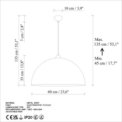 Lestenec na vrvici KURE 1xE27/40W/230V modra