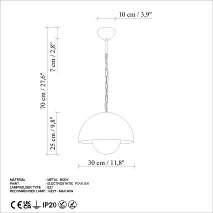 Lestenec na vrvici KURE 1xE27/40W/230V zelena